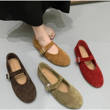 Xajzpa Autumn Fashion Flat Ballet Shoes Women Shallow Ballet Leather Round Toe Female Ballerina Soft Moccasin Mary Janes Shoes